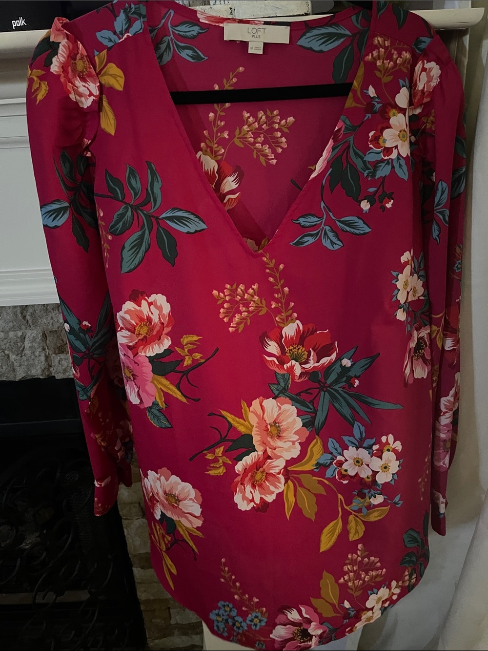 Loft Red Floral Plus Blouse- 18 Plus- NWOT
